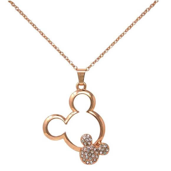 Rose Gold and White Diamond Cubic Zirconia Mickey Mouse Pendant Necklace - Picture 1 of 7